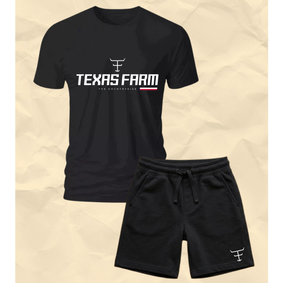 Conjunto Infantil Meninos Masculino Texas Farm – Camiseta + Bermuda Moletinho | Conforto e Estilo Casual