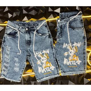 Bermuda Jeans Masculina Rasgada da Destroyed Moda Verão Tendência Linha Premium s/elastano manchada