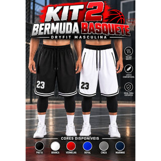 Kit 2 Shorts Basquete Bermuda Dryfit Masculina Academia Leve e Respirável