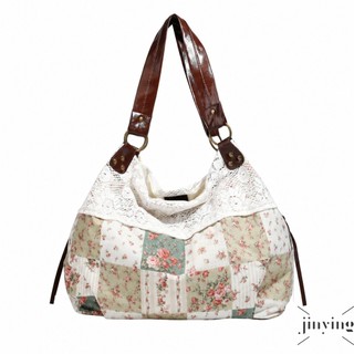 Sacola De Lona Floral Para Mulheres , Bolsa De Ombro De Grande Capacidade Com Retalhos De Renda , Transporte Engrossado 