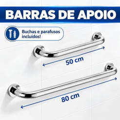 Barra de Apoio Banheiro Inox 50cm 80cm Segurança Idoso PCD Acessibilidade Corrimão Antiqueda