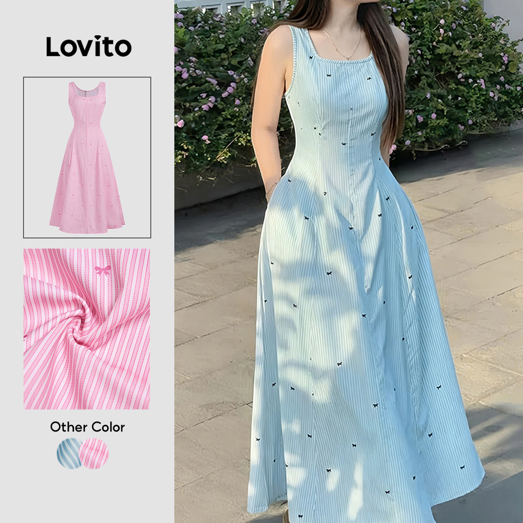 Lovito Longo Elegante Vestido Azul Levemente Transparente Primavera/verão Para Mulheres L178ED455