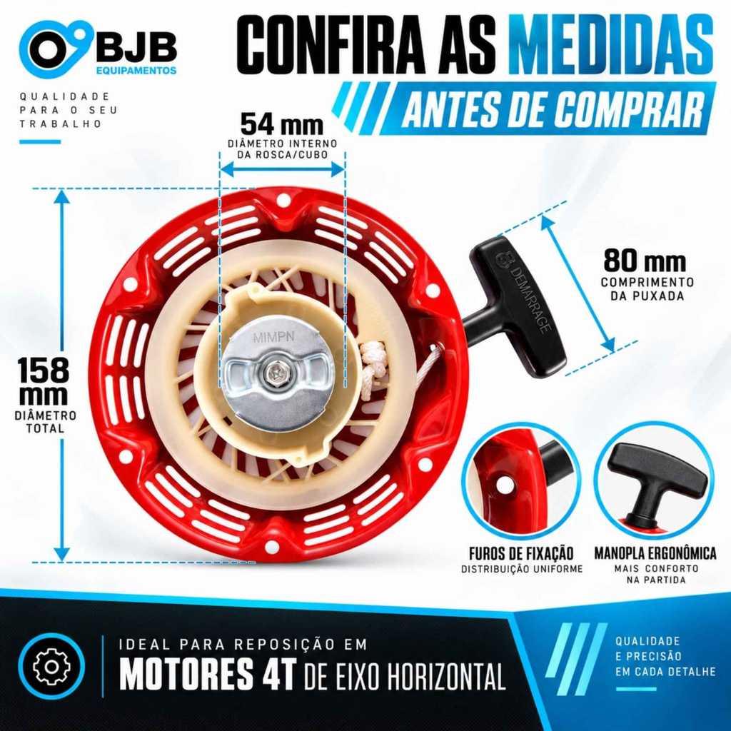 Partida Puxador Tampa de Partida Completa Motores 4 Tempos 5.5hp 6.5hp 7.0hp 7.5hp Gasolina Eixo horizontal — imagem 2 de 2