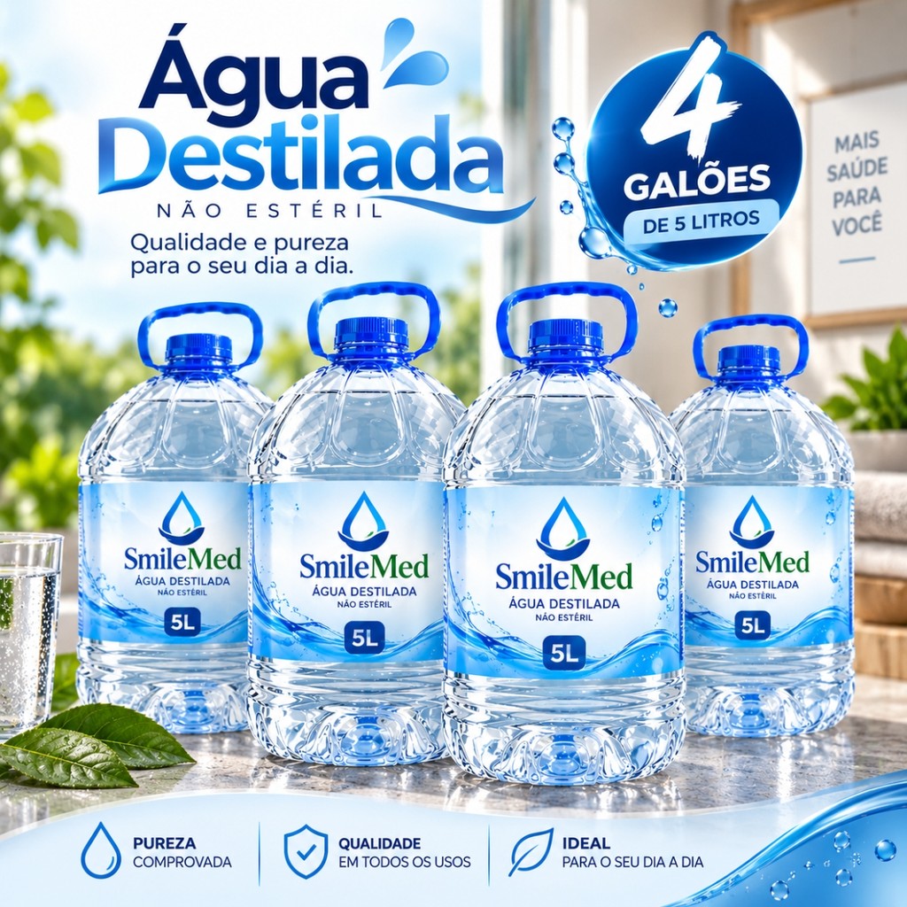 Kit 4 Galões 20L Água Destilada Não Estéril para CPAP Bateria Equipamentos Umidificador Autoclave