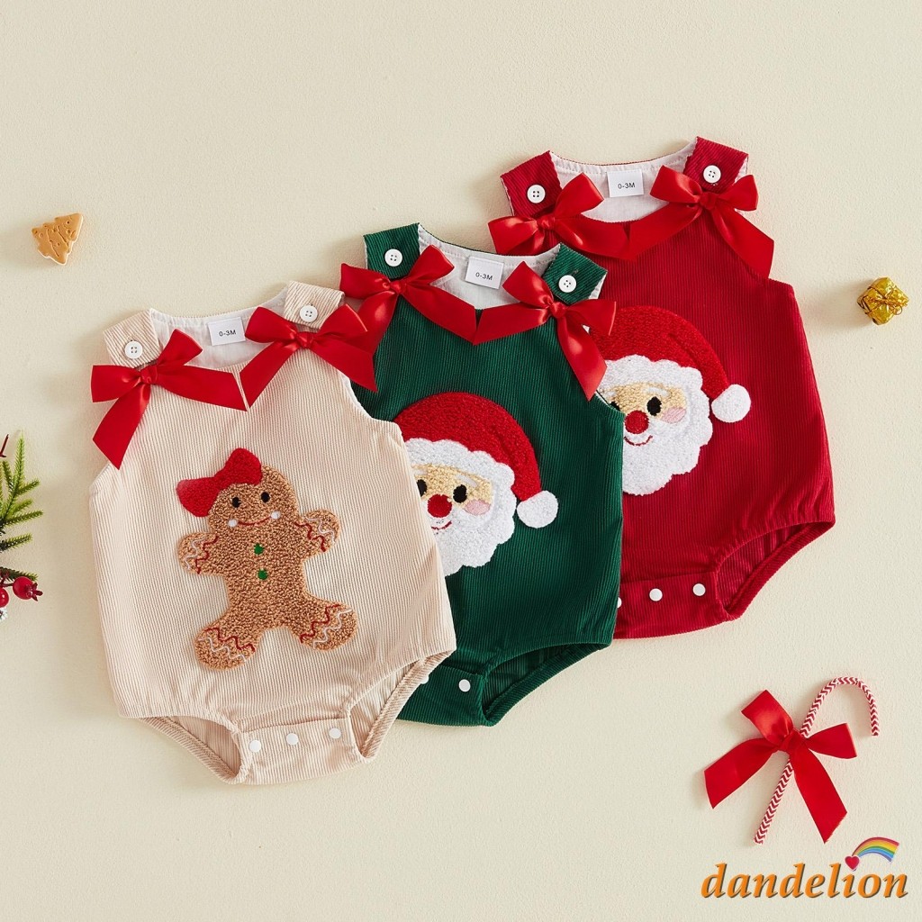 Macacão De Natal Para Bebês Meninas E Meninos Sem Mangas Com Bordado De Papai Noel