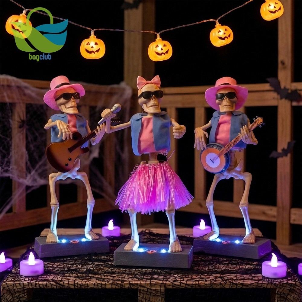 Ornamento De Figura De Esqueleto Musical Iluminado Para Exibição De Prateleira De Mesa [Bagclub.br]