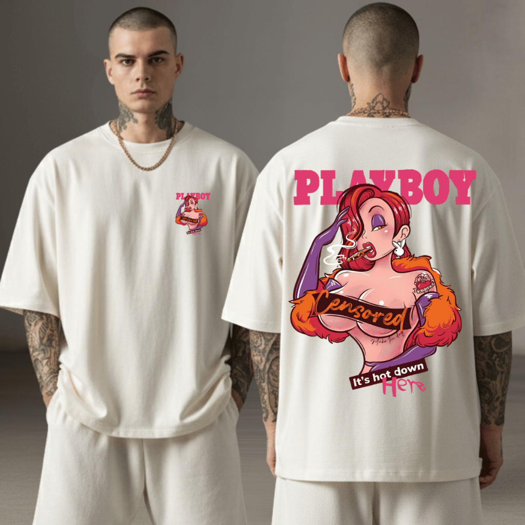 [Camiseta Vintage Masculina Algodão]HYP  Camiseta Streetwear Masculina Oversized Camisa Estampa Exclusivas Playboy Over 