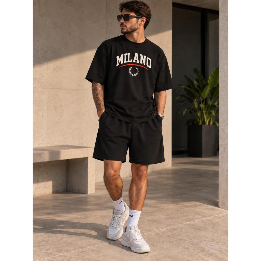 Conjunto Masculino Camiseta Algodão e Bermuda Oversized Moletinho Casual Streetwear Premium