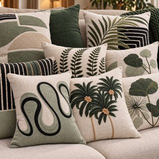 Capa de Almofada Decorativa Verde em Linho Luxo com Bordado | 50x50 ou 30x50 |Linha Magestic| Linho |Bordado |Aplique 3D