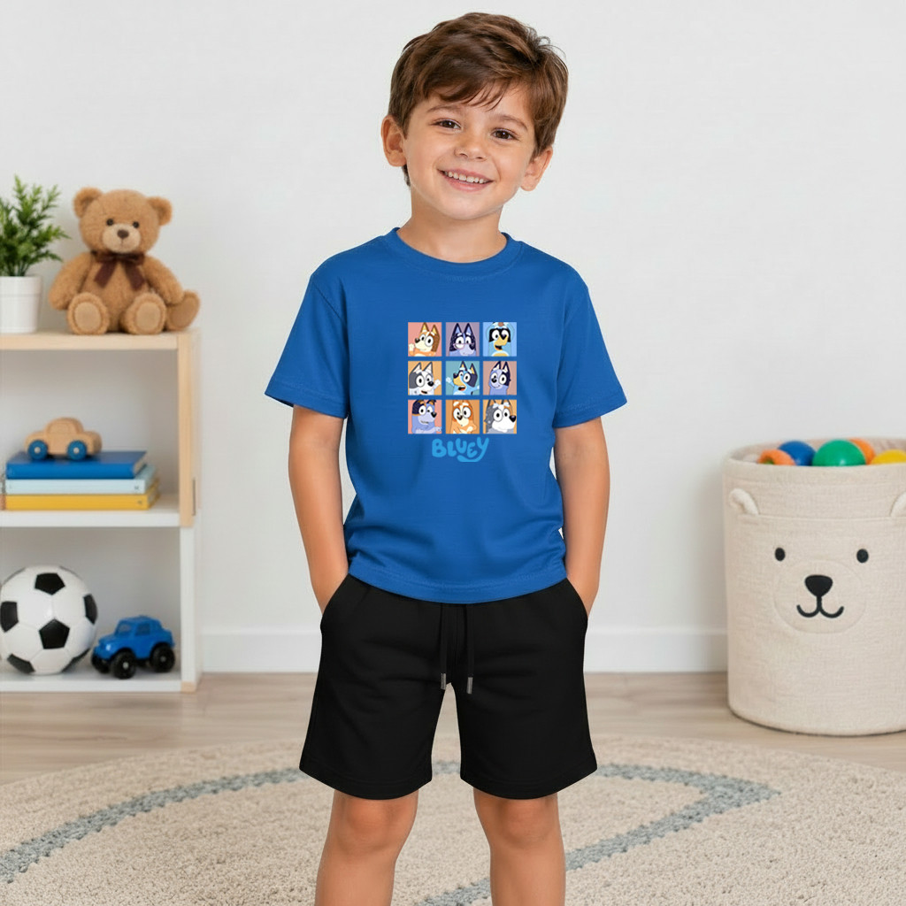 conjunto infantil Camiseta + Bermuda Moletinho + brinde relogio estampa Bluey desenho oferta