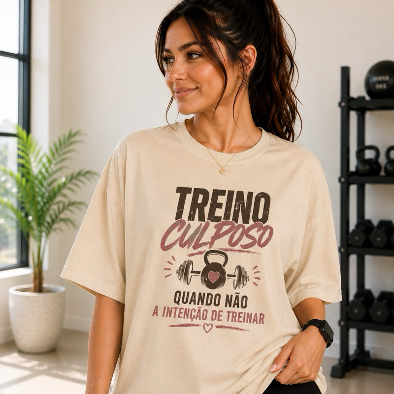 Camiseta Fitness Feminina Algodão Academia Treino Culposo Manga Curta Confortável Estampada T-shirt
