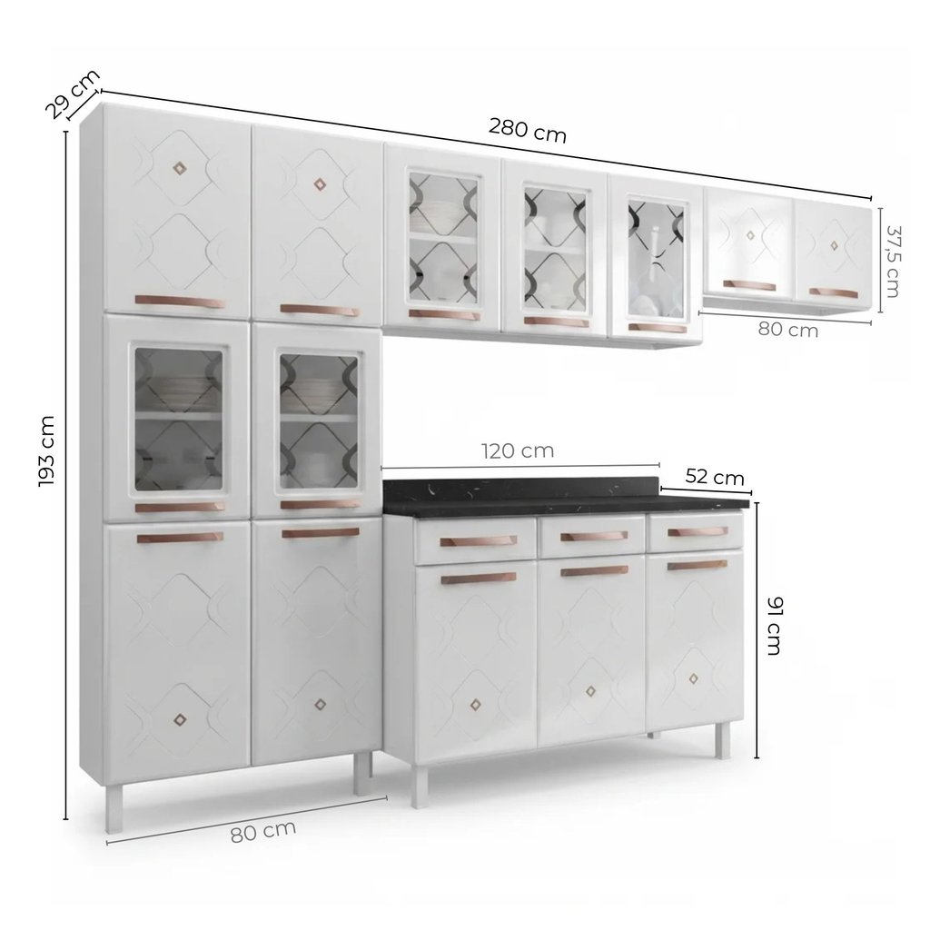 Cozinha Completa Modulada de Aço 4 Peças Decoradas com Paneleiro e Balcão com Tampo New Yescasa Branco Branco · foto 2