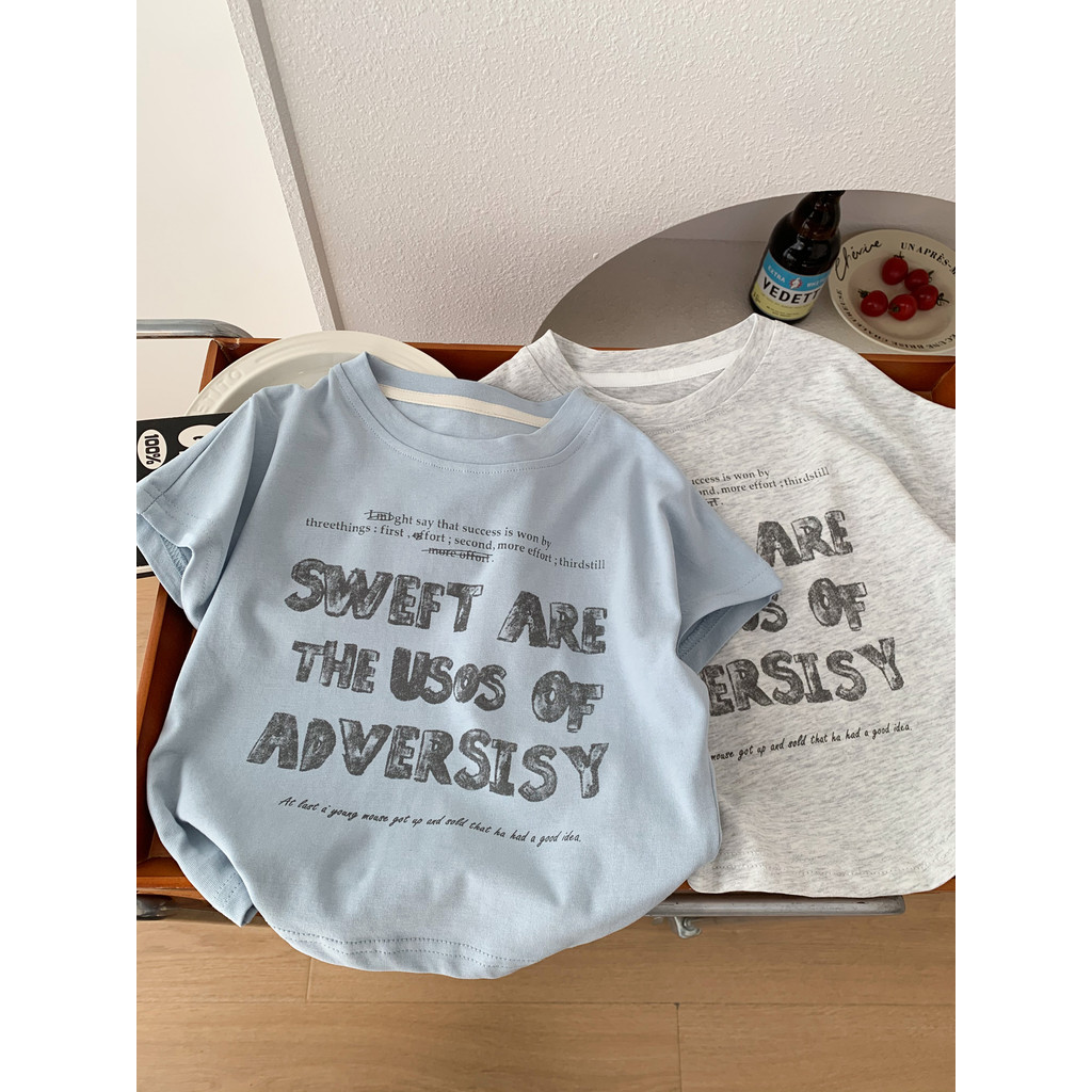 Meninos verão puro algodão manga curta camiseta crianças solto em torno do pescoço estilo fino respirável topo bebê verã