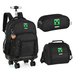 KIT ESCOLAR JUVENIL MOCHILA LANCHEIRA E ESTOJO MINECRAFT