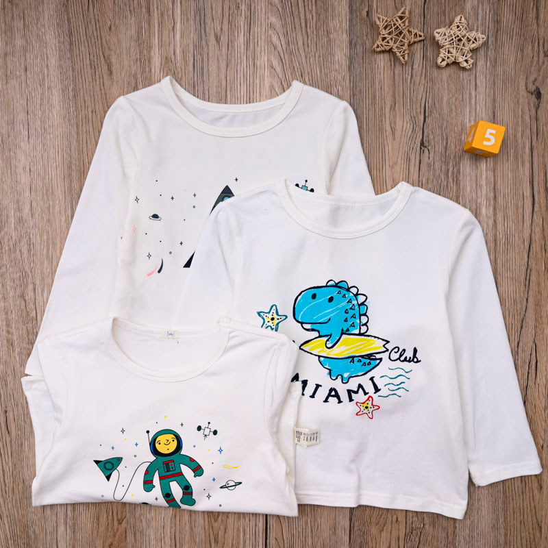 Casa única primavera outono crianças puro algodão manga comprida camiseta menino bebê bonito dos desenhos animados em to