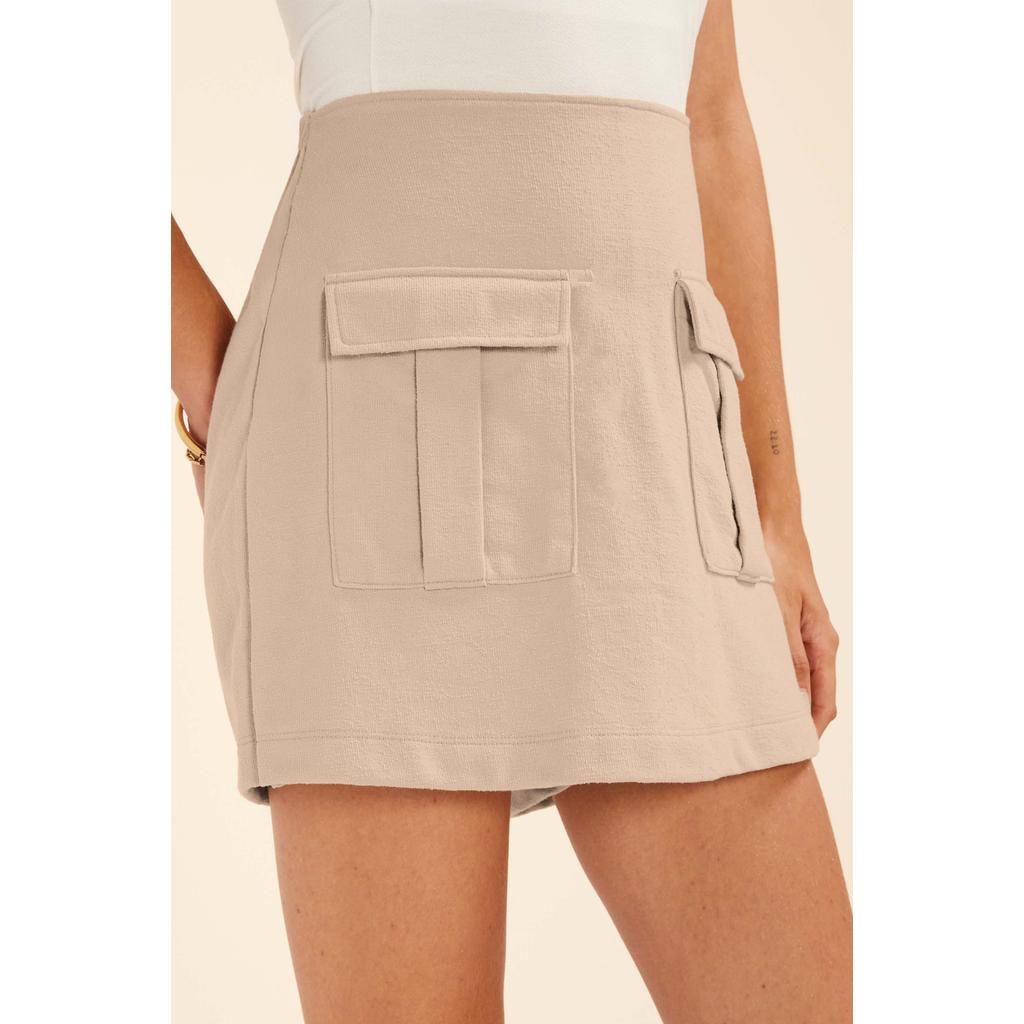 Short Saia Feminino Cargo Com Bolsos Marialícia Bege · foto 2