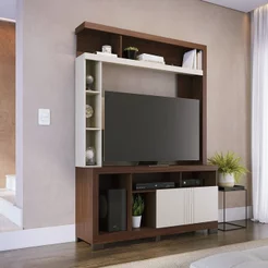 Estante para TV e Home Theater até 50 Polegadas 136,2CMX190CM 2 Portas Elba Marrom Nogueira Real/Off White