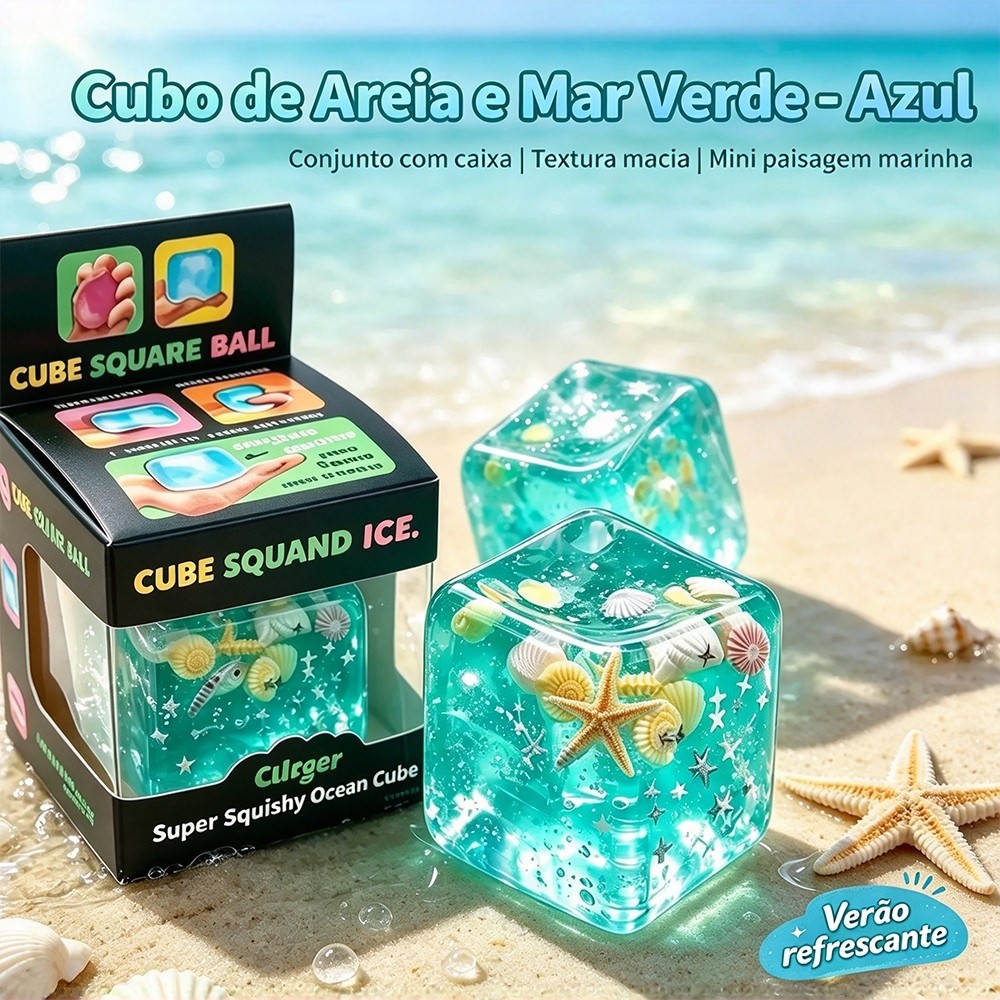 Azul Verde Estrela Peixe Espremendo Squishy Stress Balls Cube-Ocean sensory Autismo Fidget Toy