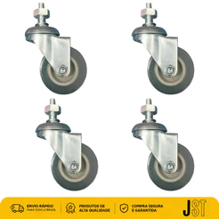 Kit Rodízios Fixos 2 Pol 50mm PVC para Móveis 200kg JST Rosca 3/8 Rodinhas
