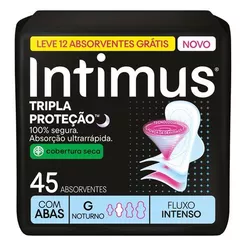 Absorvente Intimus Tripla Proteção Noite Seca Com Abas, Fluxo intenso, 45 um