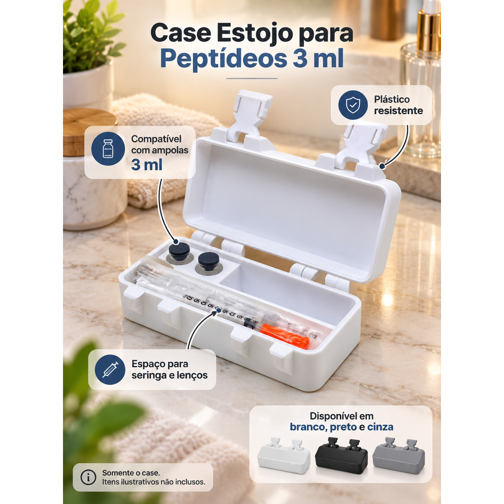 Case Estojo Organizador Peptídeos Frascos 3 ml Compartimentos Seringas Lenços Tirzepatida, Mounjaro, TG e Insulina