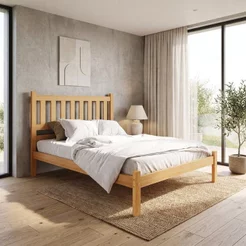 Cama Casal Rústica Madeira Maciça Jasmim Amarelo/Cera Mel Cera Mel