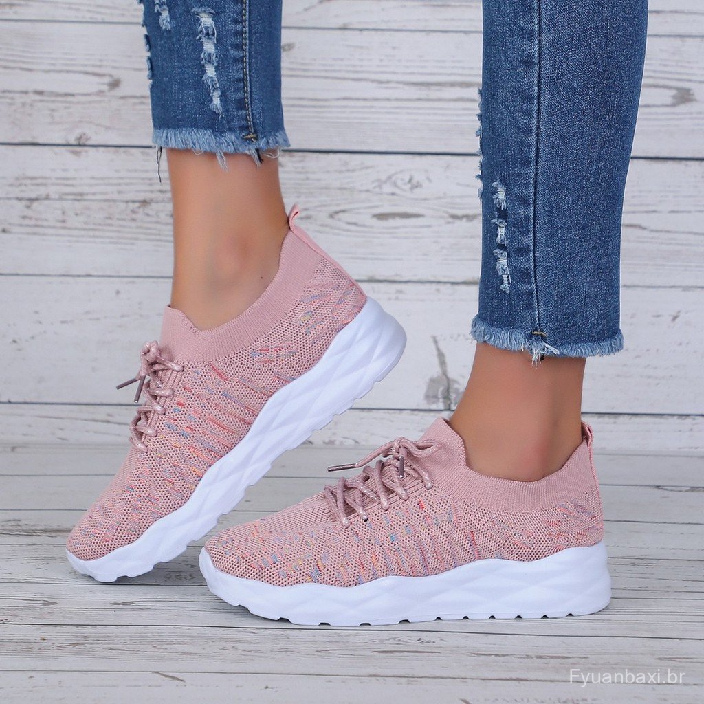 Comércio exterior transfronteiriço 2023 verão novo estilo moda esportes lazer voando malha sapatos femininos de tamanho 