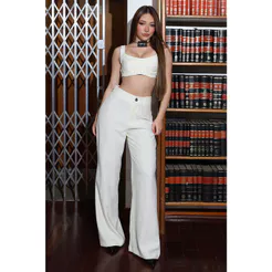 Calça Feminina Alfaiataria Girl Boss Planet Girls Branco