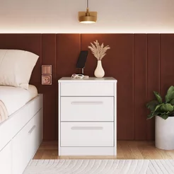 Mesa de Cabeceira com Compartimento Oculto Lock Branco Branco