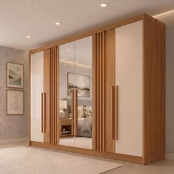 Guarda-Roupa Casal 6 Portas 4 Gavetas com Espelho Nathaniel Espresso Móveis Marrom/Nature/Off White Nature/Off White