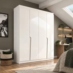 Guarda-Roupa Casal 4 Portas 4 Gavetas Porto Branco Branco