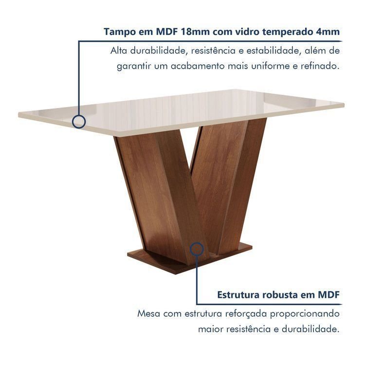Conjunto Sala de Jantar Mesa com 6 Cadeiras Vidro e MDF Espanha Yescasa Marrom Chocolate/Off White/Animale Marrom · foto 2