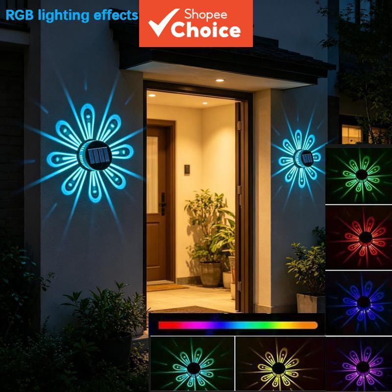 Luz ambiente RGB com padrão de pavão, lâmpada solar LED, controle inteligente de luz, sem fio & à prova d'água,