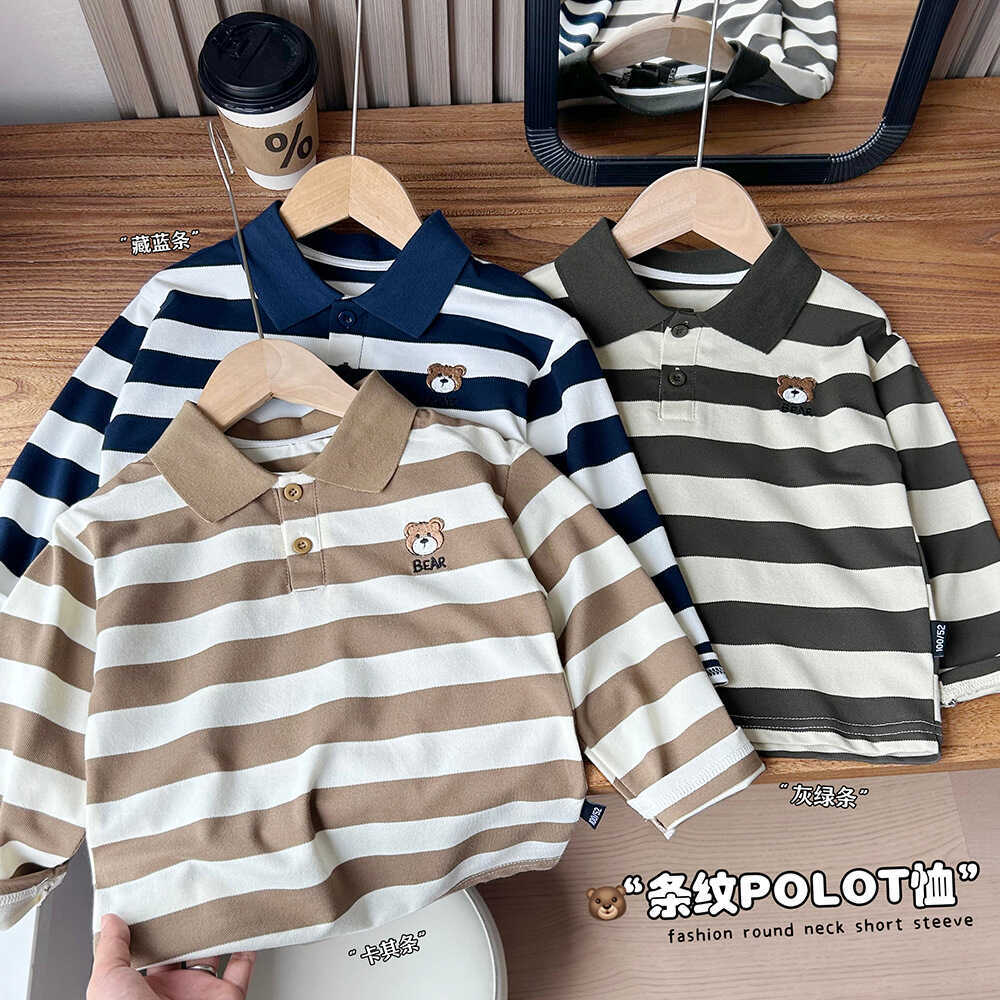 Crianças camisa Polo de manga comprida camiseta primavera outono novo estilo menino lapela listrado topo bebê dos desenh