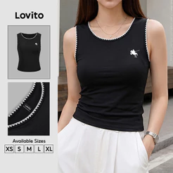 Lovito Top Preto Casual Sem Mangas Gola Redonda Colorblock Primavera/verão Feminino TKB201P1D867