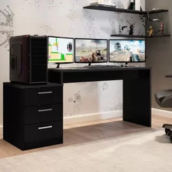 Mesa Gamer Escrivaninha 3 Gavetas 178cm DRX5000 Preta Preto