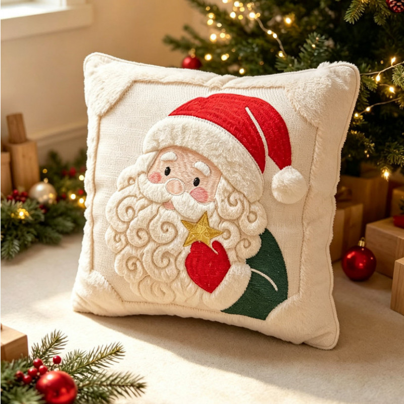Capa de Almofada Natal Bordado 45x45 Papai Noel Rena Boneco de Neve Árvore Pelúcia Sofá