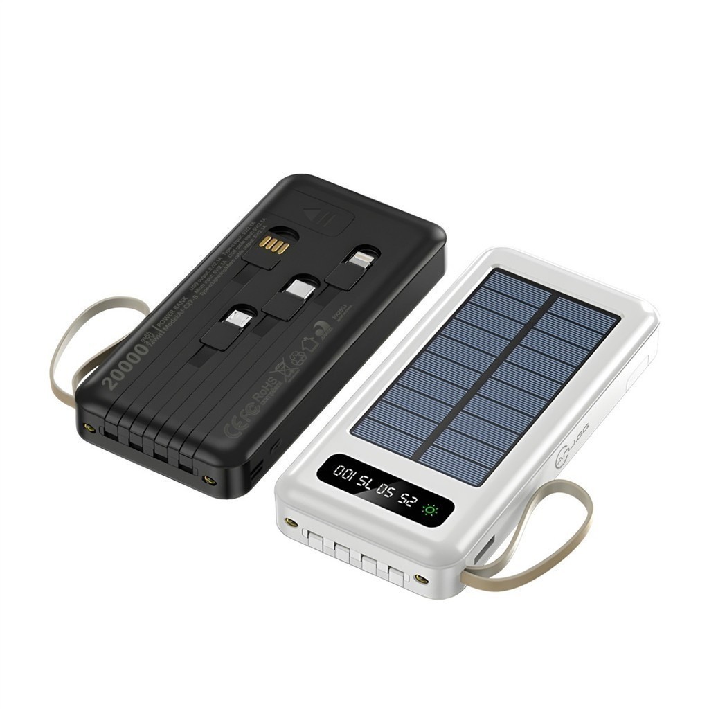 5 Em 1 20.000mah Carregador Portátil Power Bank Solar Com Saida 4 Cabos SUPORTE LED lanterna em Oferta na Shopee