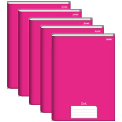 Caderno Brochura 1/4 Rosa Capa Dura 96 Folhas Stiff - Pacote Com 5 Unidades