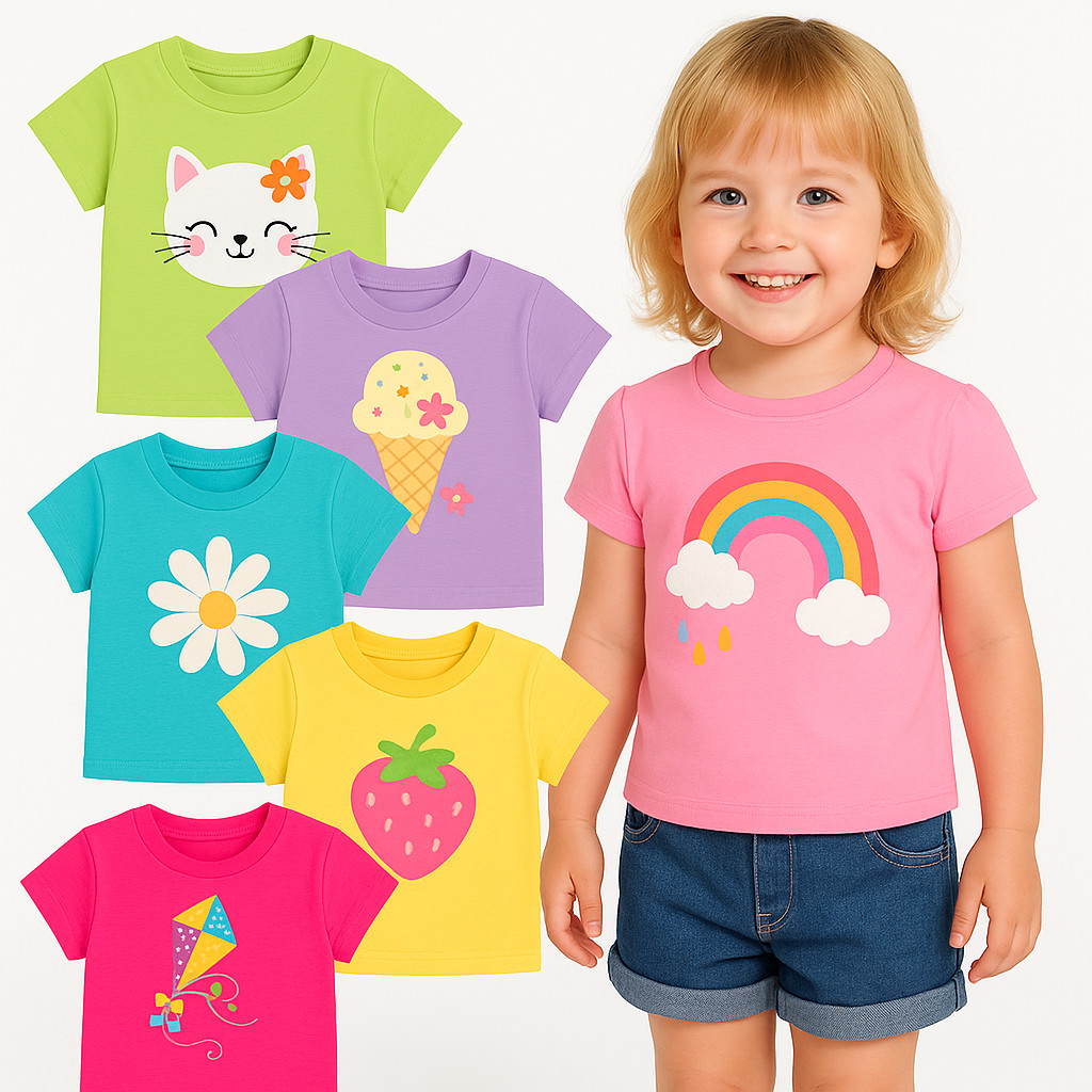 Kit 2 Camisetas de Menina Verão Infantil - Kit 2 Blusas para Meninas Verão Sortidas- Camisa Feminina Verão