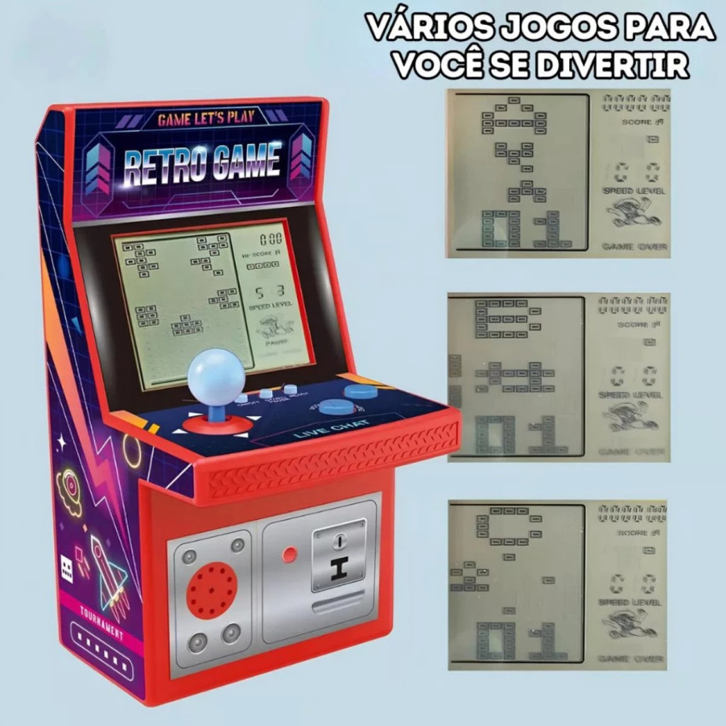 Mini Fliperama Retrô Jogo de Blocos Portátil Compacto Design Arcade Mini Game Colecionador