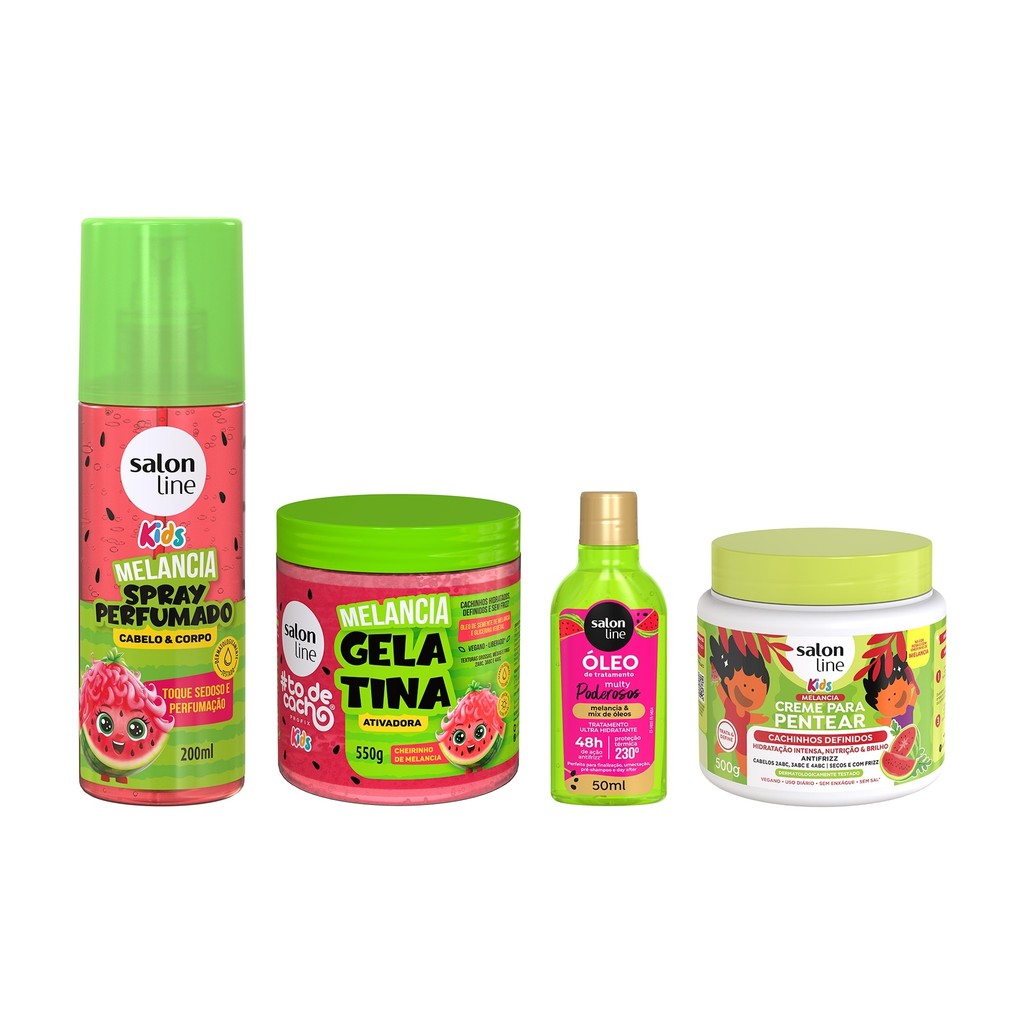 Kit Melancia com Spray + Creme para Pentear 500gr + Gelatina + óleo Reparador em Oferta na Shopee