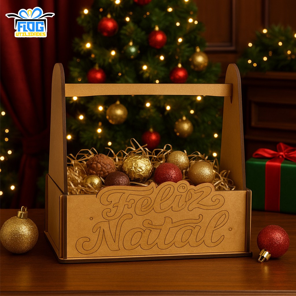 Kit Cesta Lembrancinha Decorativa de NATAL - Feliz Natal - Centro De mesa Natalino MDF / Decoração - PAPELARIA