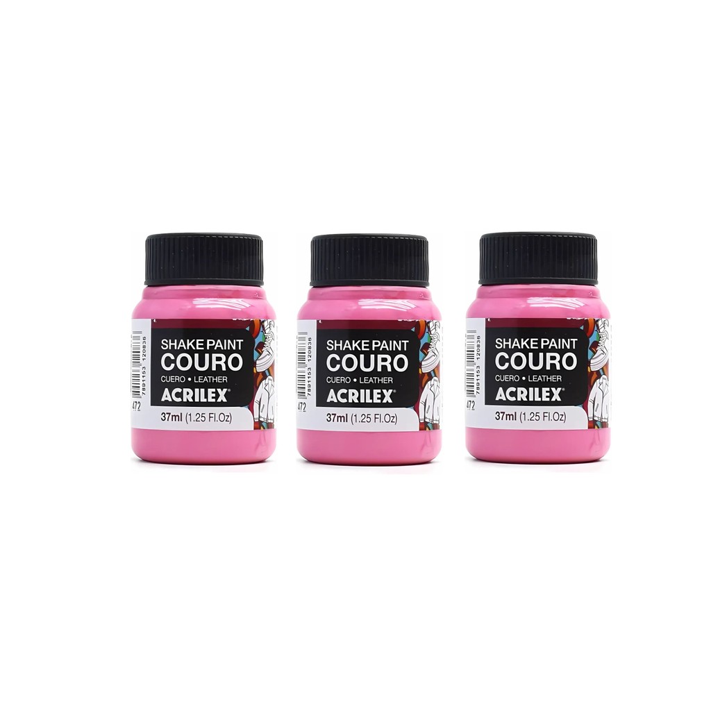 Kit Com 3 Tintas Couro Acrilex Shake Paint Couro Pote 37 Ml Rosa Chiclete 472 Customização de Tênis