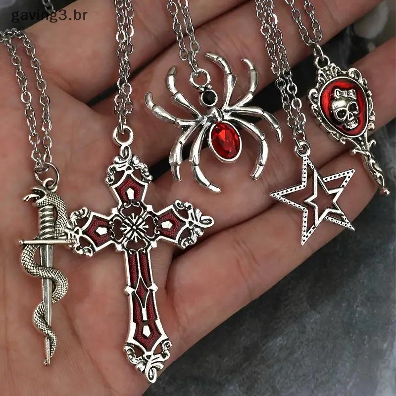 [GAVBR] Conjunto De Colar Gótico De 5 Peças Para Mulheres Joias De Halloween Coração Morcego Aranha Cruz Pingente Suéter em Oferta na Shopee