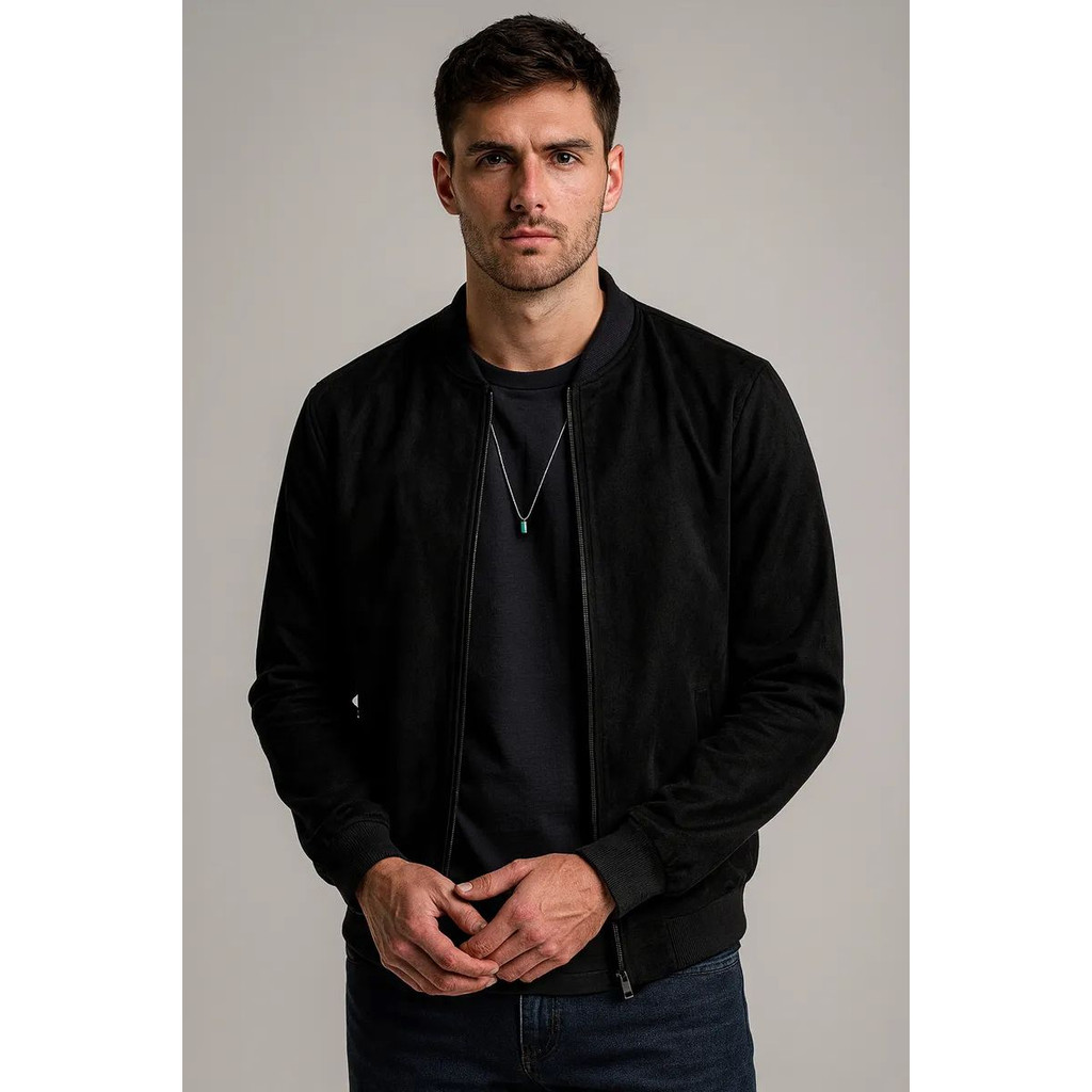 Jaqueta Bomber Suede Masculina Com Zíper Frontal E Bolso em Oferta na Shopee