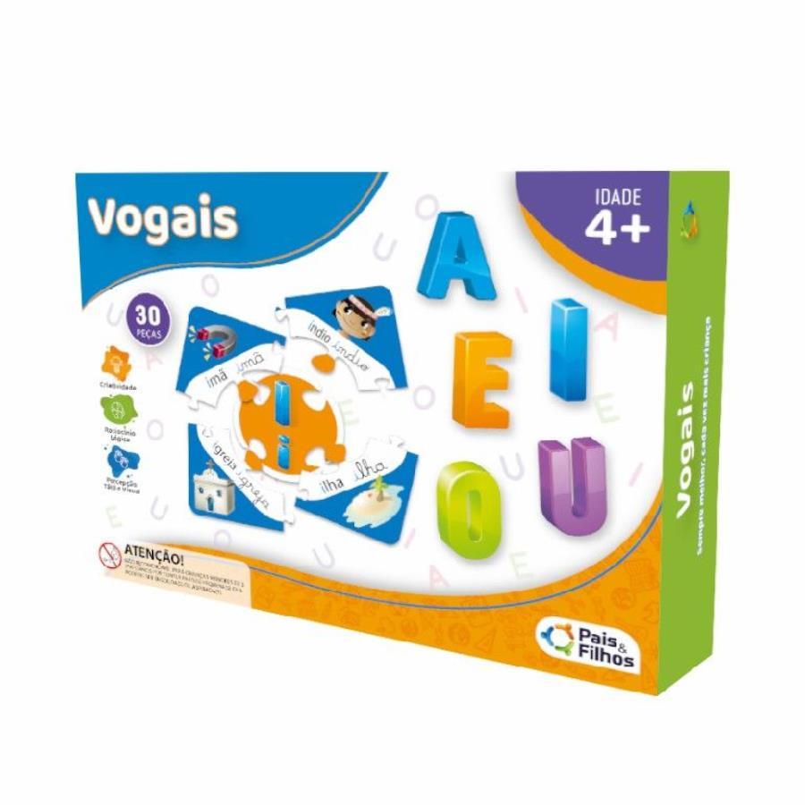 Brinquedo Pedagógico Brincar de Aprender Vogais 4anos+ Pais e Filhos Jogo Pedagógico Pais e Filhos