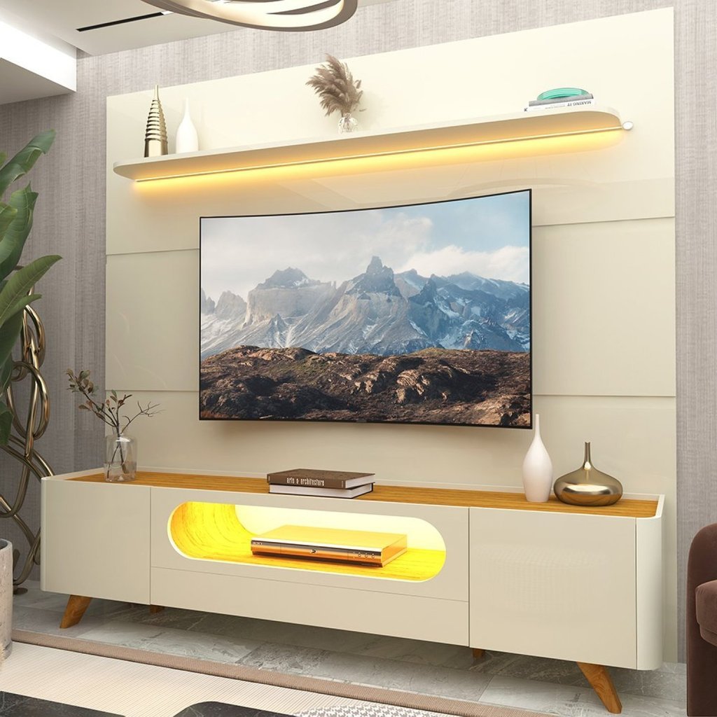 Rack com Painel para Tv até 90 Polegadas 1 Gaveta 2 Portas com Led 1 Prateleira 100% MDF Madeira Maciça em Oferta na Shopee