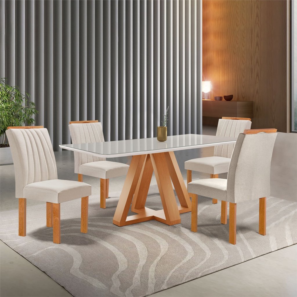 Conjunto Mesa Tampo Smart Plus Vidro Kyra 120cmx90cm 4 Cadeiras Arizona Cinamomo/Off White/Suede Bege em Oferta na Shopee