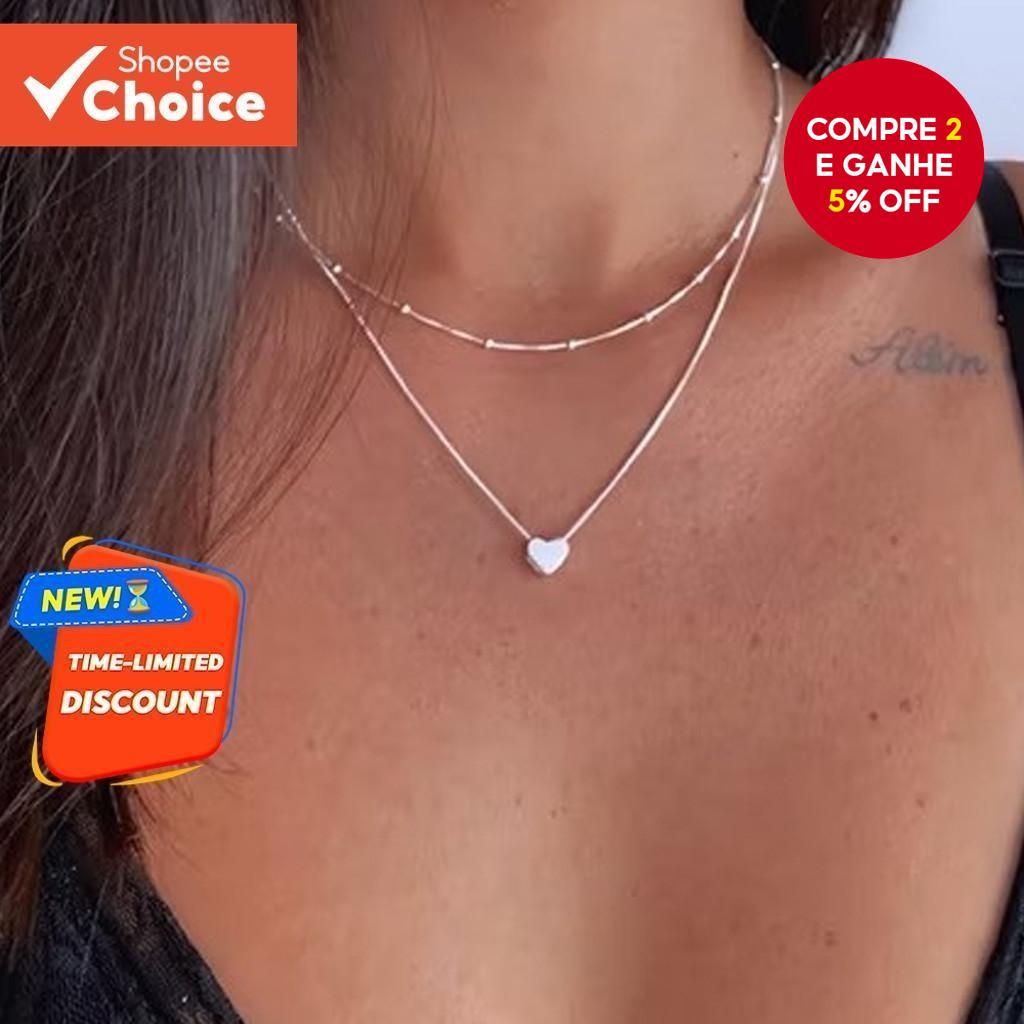 Colar De Coração Em Camadas Minimalista Para Mulheres Na Moda Chique Clavícula Jóias Delicado Presente Diário Banhado A 